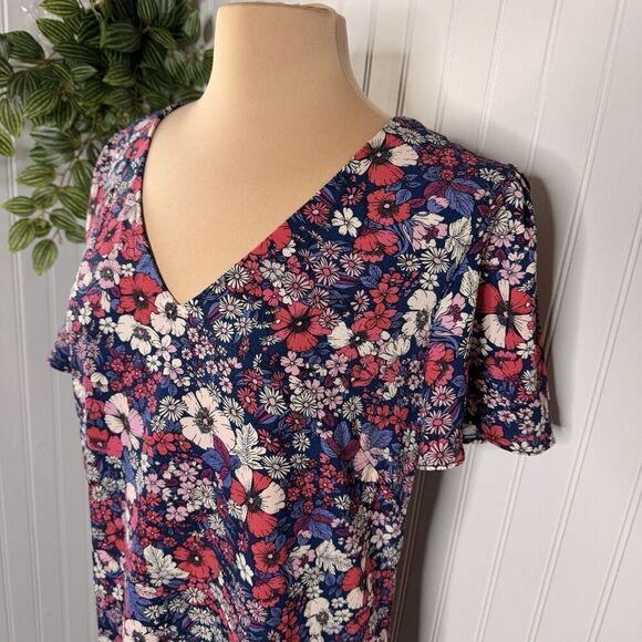 BCBG Paris Sz L Retro Floral Short Ruffle Short Dress V-Neck Lined Romantic Chic - Picture 5 of 16